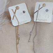 s925纯银耳钉时尚 几何交叉不对称设计感锆石耳钉韩版 纯银饰品百搭