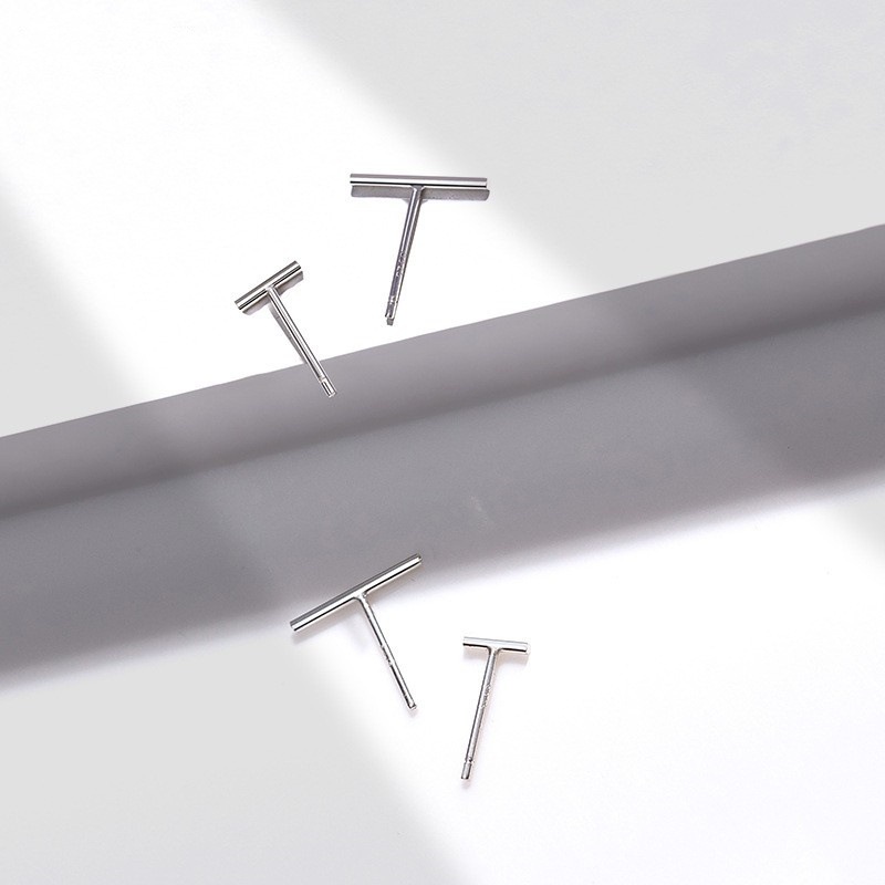 一念 s999纯银一字耳钉养耳洞睡觉免摘简约耳棒个性小巧925银耳饰