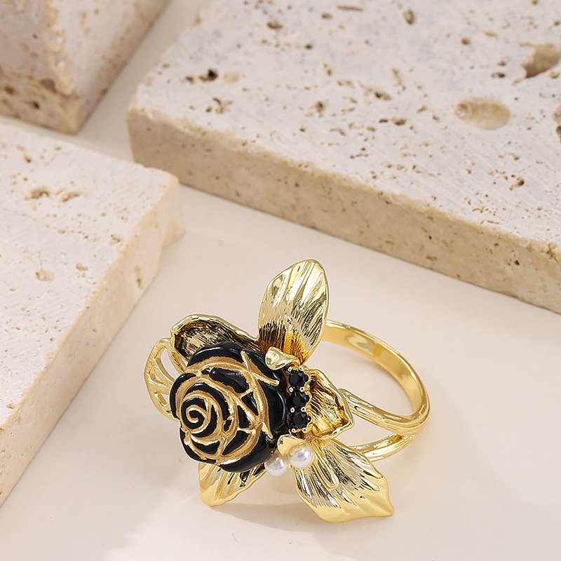 法式优雅精致立体滴油玫瑰花开口戒指女不掉色小众感闺蜜手饰