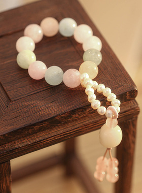 马卡龙巴度可爱风手捻古装配饰天然珍珠吊坠阿呆手持手串女