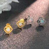 小清新镂空花瓣银耳钉S925纯银四叶草浪漫气质设计精致百搭耳饰女