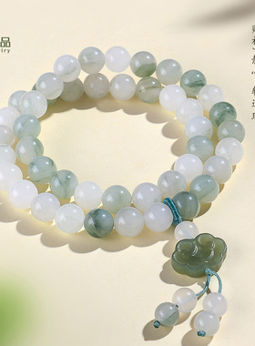 天然天山翠双圈串珠手链女文艺复古中国风天然和田玉手串首饰