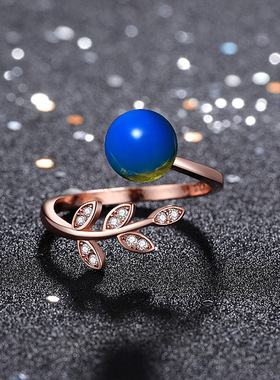 主播供货宫廷风设计指环多米加合成蓝珀橄榄枝戒指生日礼物送女友