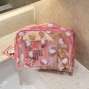 便携洗漱包可爱卡通kt猫透明化妆包大容量高颜值外出旅行收纳包女