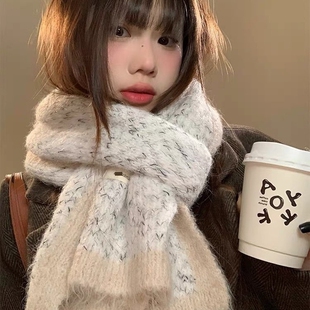 桐庐厂家含羊毛针织围巾女冬季高级感百搭保暖学生护颈毛线围脖潮