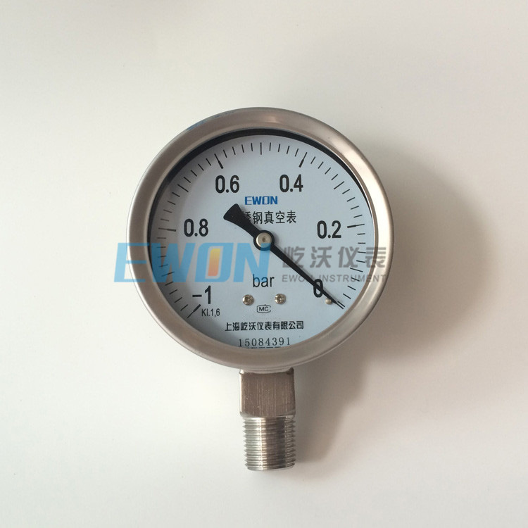 真空表负压表压力真空表-0.1mpa不锈钢真空压力表YZ-100BF-1-0bar