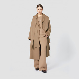 女装 MaxMara2025早秋新品 绵羊毛围巾领长袍系带大衣9016095306