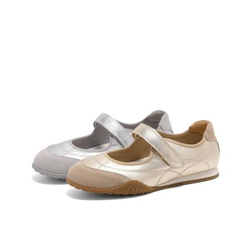 百丽女鞋子复古运动银色玛丽珍鞋2025春季浅口单鞋3QS07AQ5