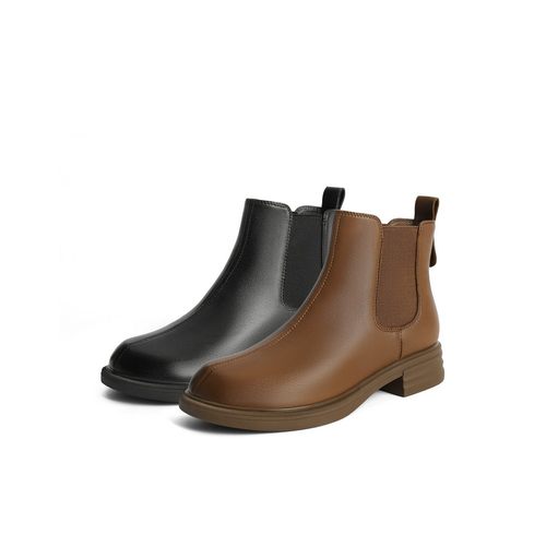 百丽Belle女鞋子24冬季时装靴厚底羊皮切尔西靴短靴女B7D1DDD4预