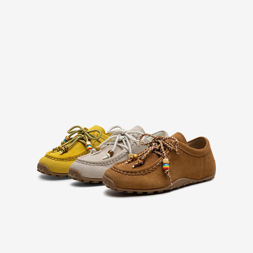 百思图2025秋季商场新款真皮绒面袋鼠鞋舒适休闲女单鞋A1372CM5