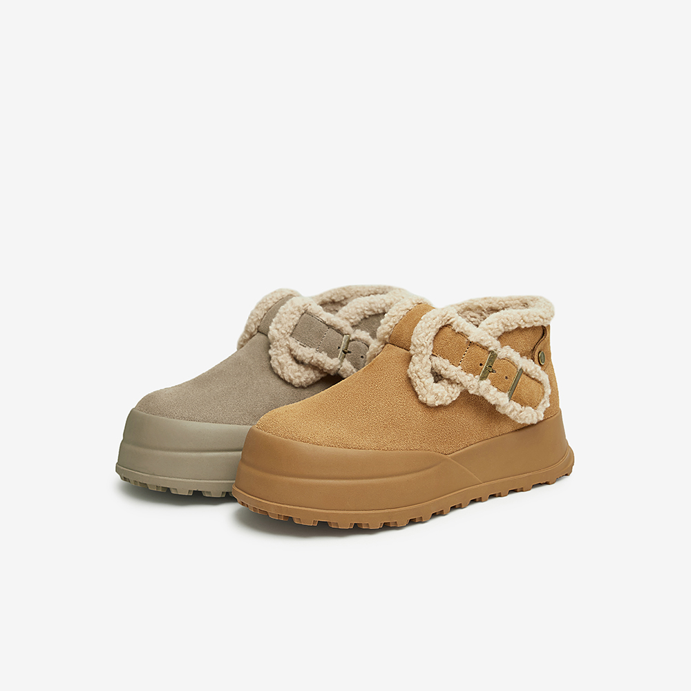 专柜正品百思图2024冬真皮加绒勃肯毛毛鞋保暖厚底女棉鞋L2528DD4