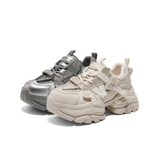 户外运动休闲鞋 百丽女鞋 新款 2025春季 B2495AM5 子厚底银色老爹鞋