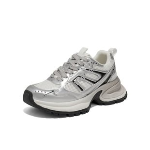 百丽拼接潮流老爹鞋 B2523AM5 女2025春新厚底增高运动休闲鞋