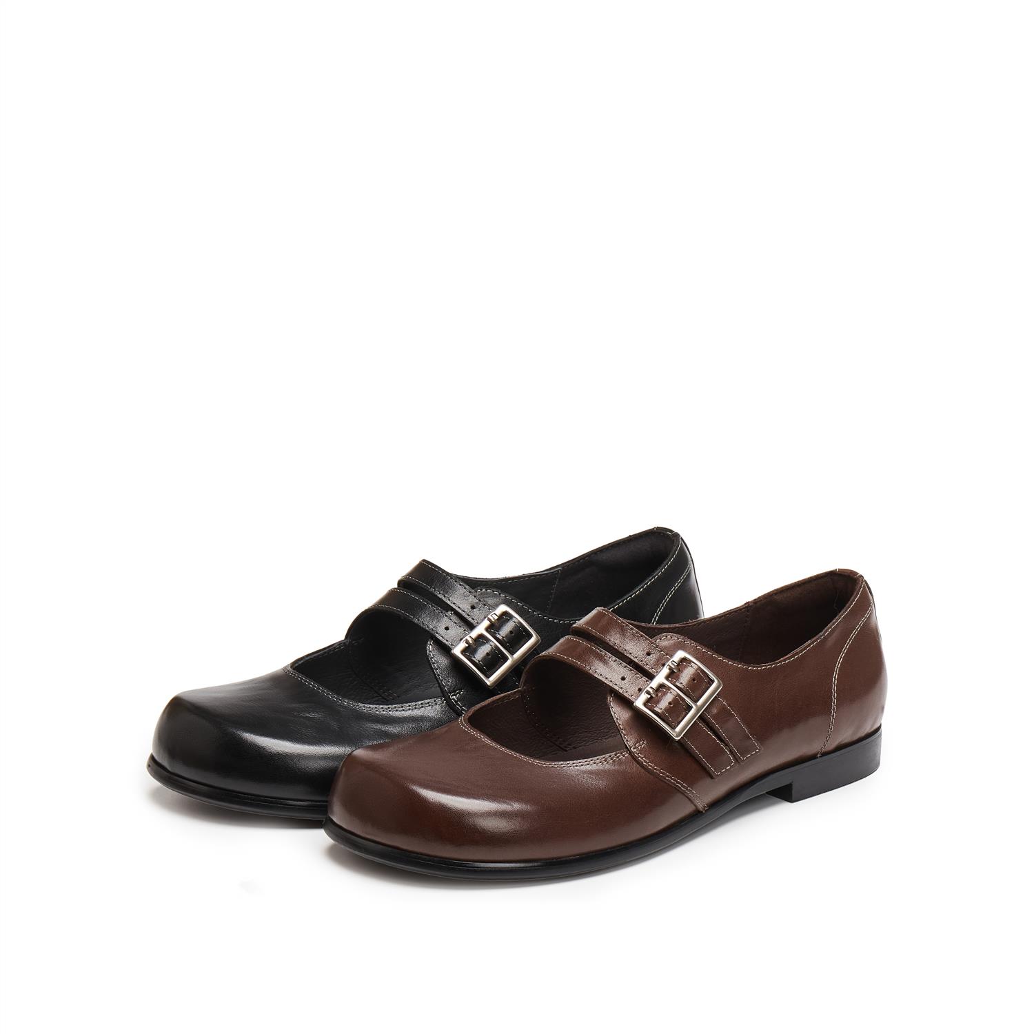 思加图2025新款复古玛丽珍鞋平底鞋浅口单鞋黑色小皮鞋女J1578CQ5