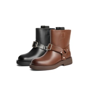 百丽Belle女鞋 休闲短筒马丁靴复古短靴西部靴B2170DZ4 子24冬季