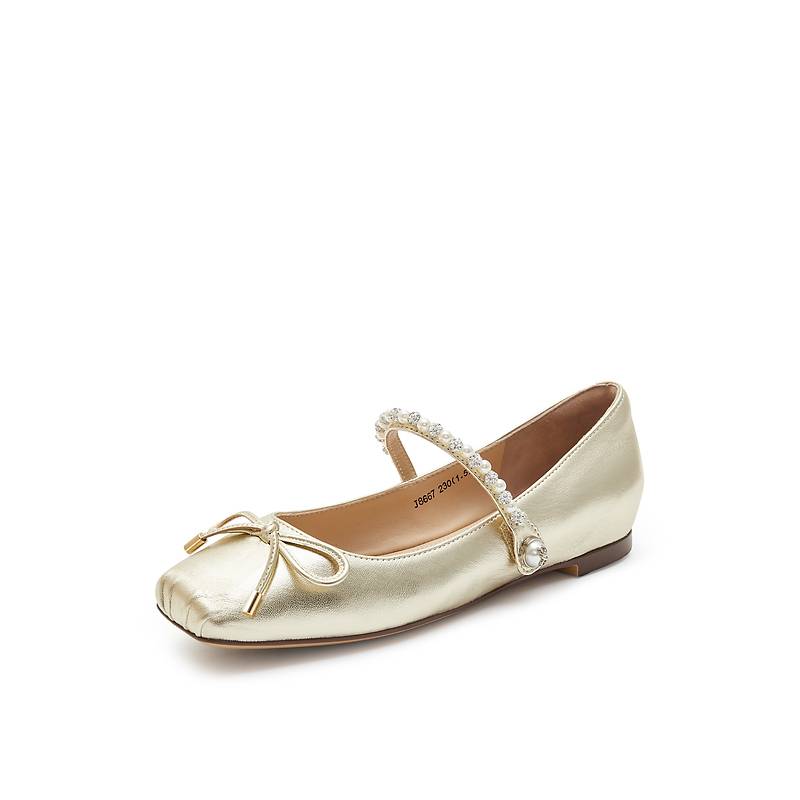 真美诗优雅定格2024秋新款羊皮褶皱方头芭蕾鞋玛丽珍女J8667CQ4