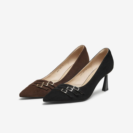 百思图2025秋季新款舒适羊皮高跟鞋浅口单鞋通勤尖头女鞋AQ352CQ5