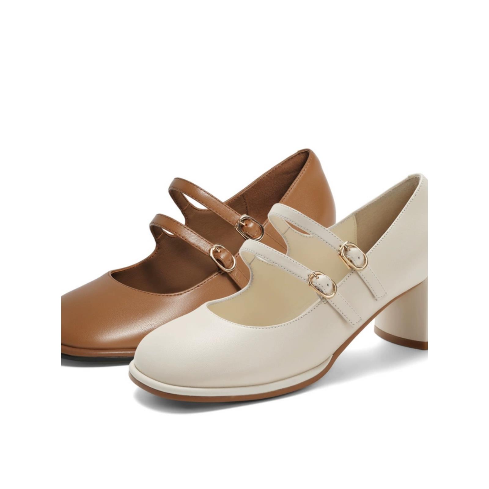 百丽女鞋粗高跟玛丽珍鞋女款2024春季鞋子复古单鞋A7C1DAQ4