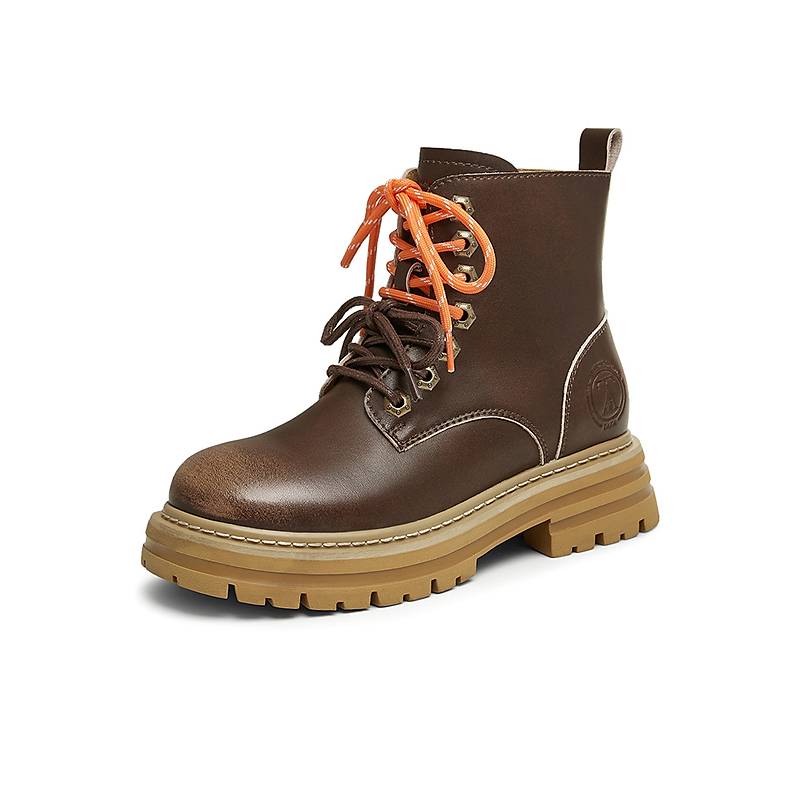 TATA他她复古厚底马丁靴女靴子棕色工装靴早秋短靴2024新WLE02DD4