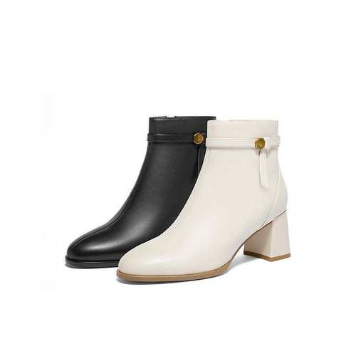 百丽Belle女靴子真皮时装靴24冬季瘦瘦靴加绒粗高跟短靴B9C1DDD4