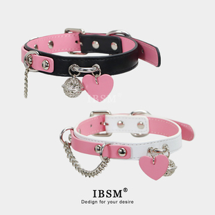 cos项圈皮革puppy牵引女m定制刻字铃铛爱心挂牌甜酷颈环choker