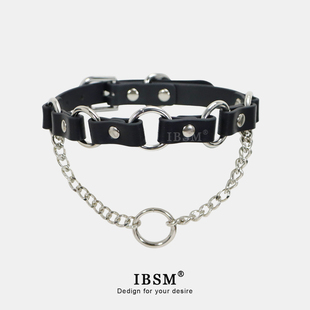 朋克风皮革项圈男女m定制刻字puppy牵引性感颈环拼接choker笼中鸟