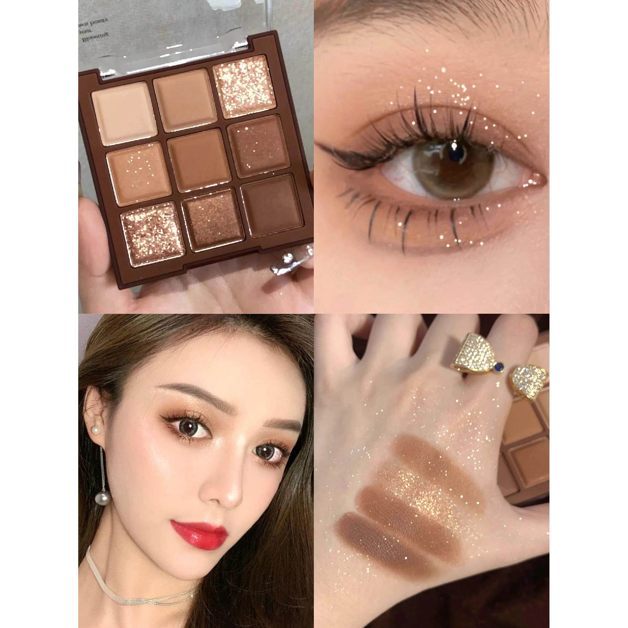 推荐巧克力眼影盘日常淡妆纯欲高光亮片细闪珠光大地色眼影