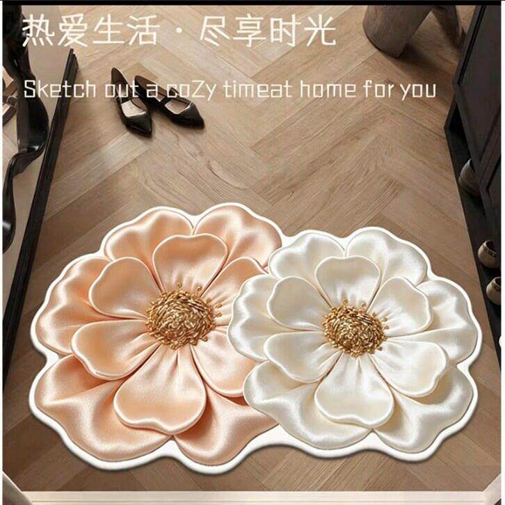 硅藻泥法式花卉浴室吸水速干地垫换鞋区耐脏脚垫玄关防滑门垫CL