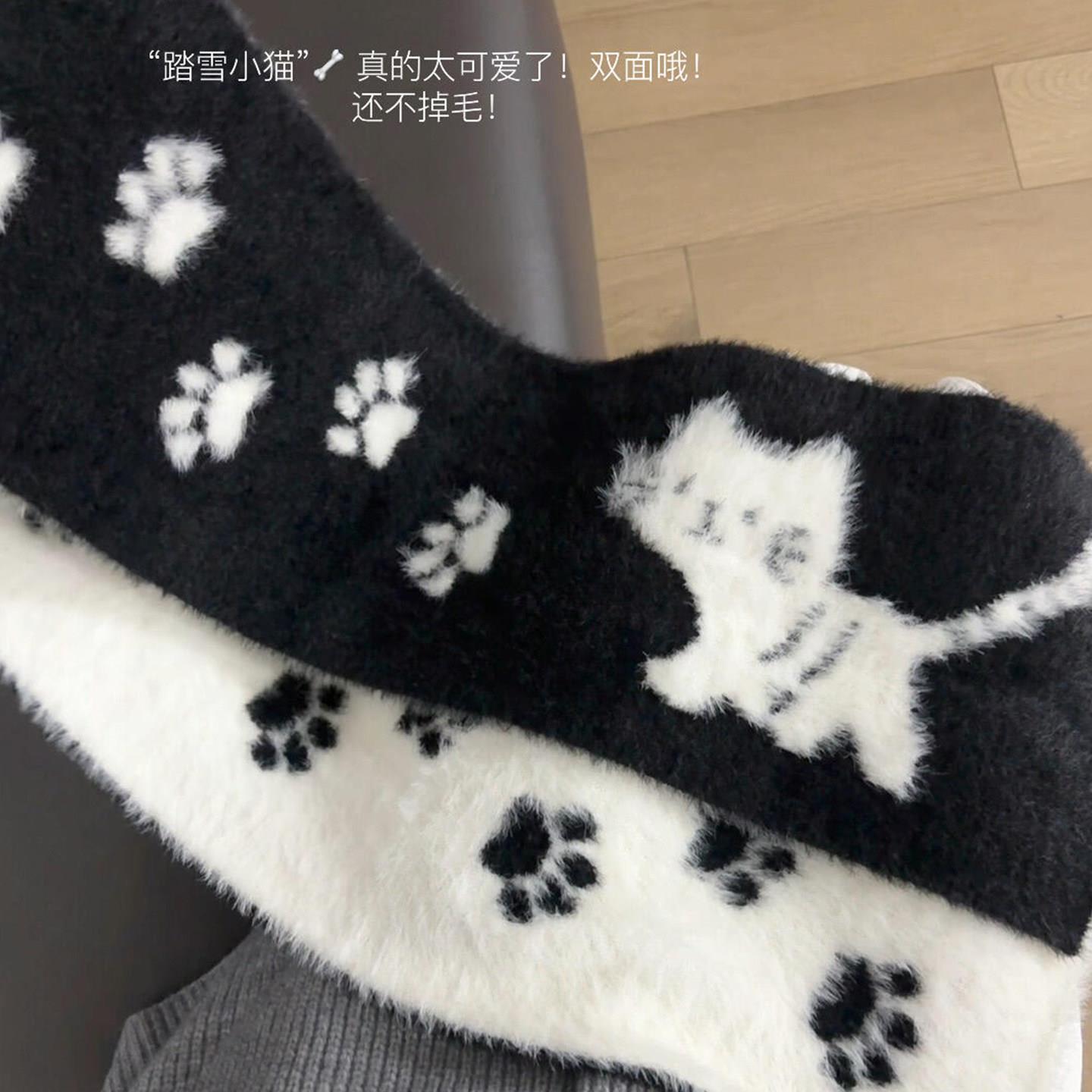 踏雪小猫双面貂绒围巾女秋冬韩系氛围感加绒保暖学生防寒护颈围脖