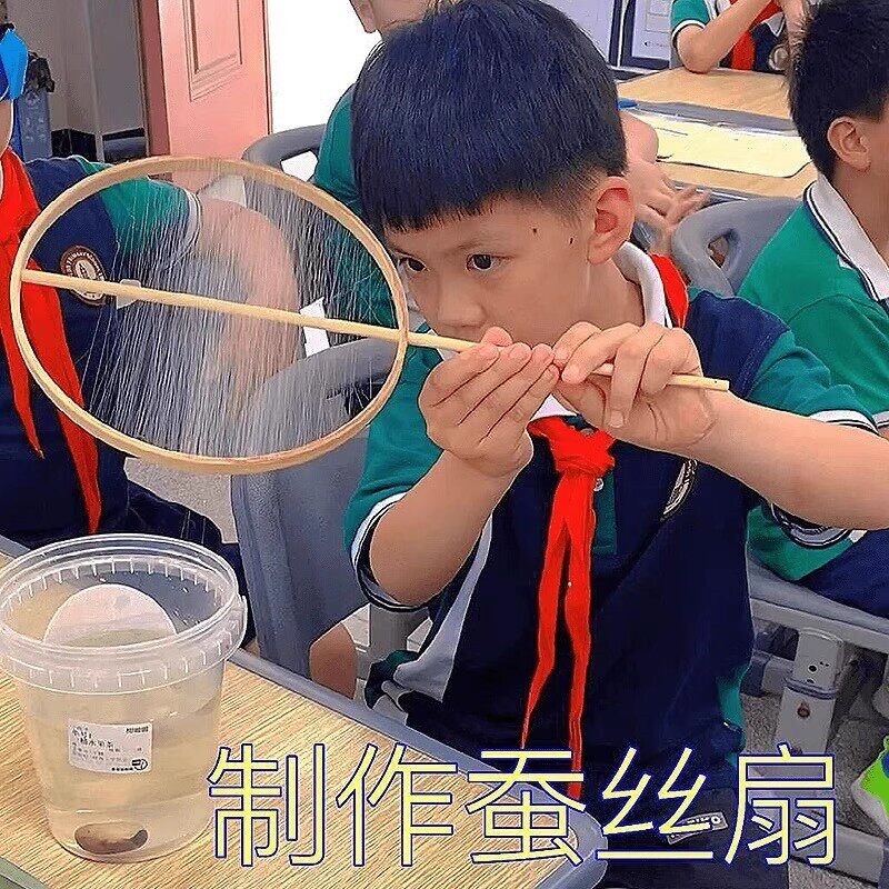 蚕丝扇子diy材料包骨架自制手工儿童非遗圆形团扇框架扇子装饰扇