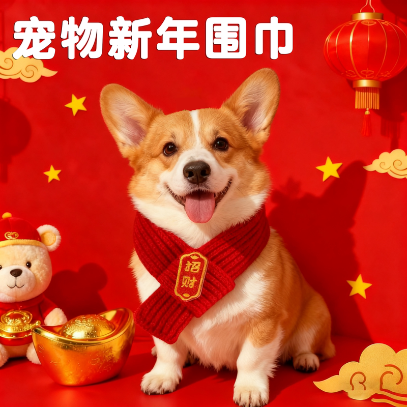 柯基新年围巾狗狗比熊围脖宠物饰品围兜口水巾猫过年喜庆宠物围巾