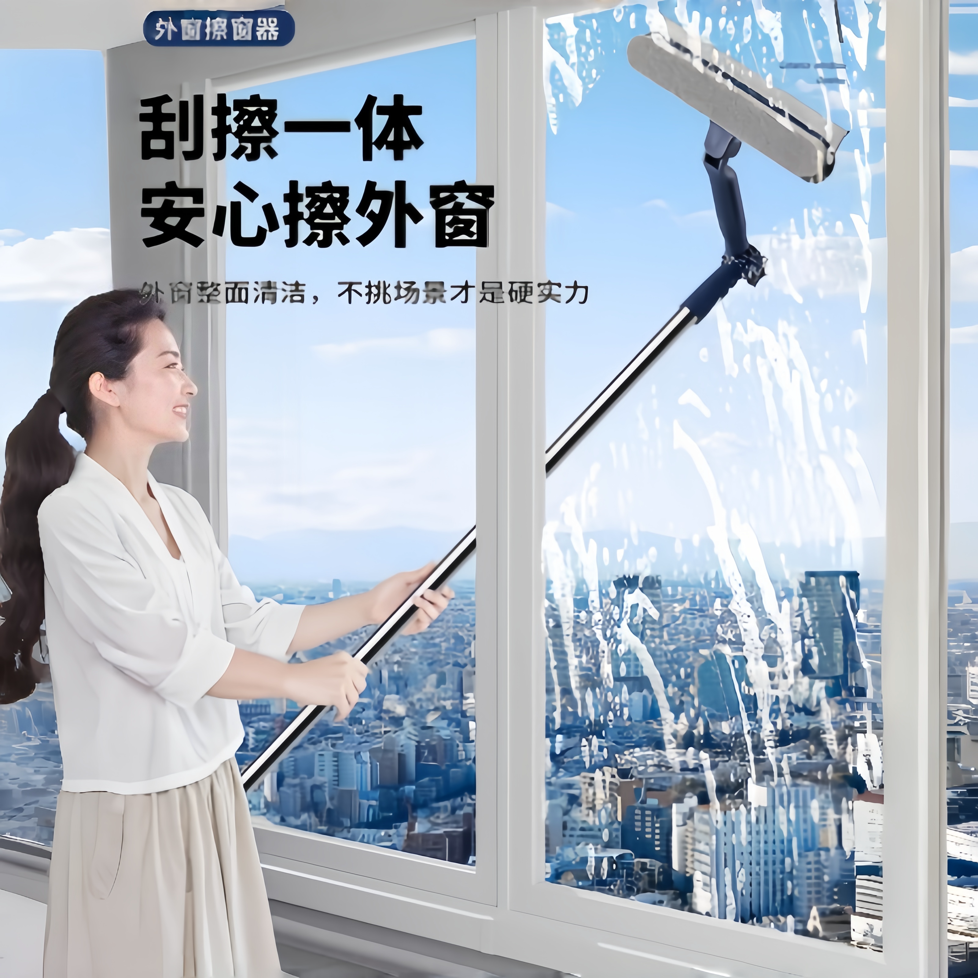 2025新款擦玻璃神器家用高层洗窗清洁刮水器双面家政管道清洁棒