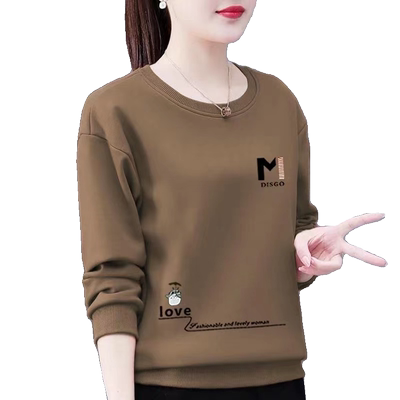 长袖T恤女春秋季新款宽松大码显瘦年轻妈妈装休闲百搭圆领上衣女