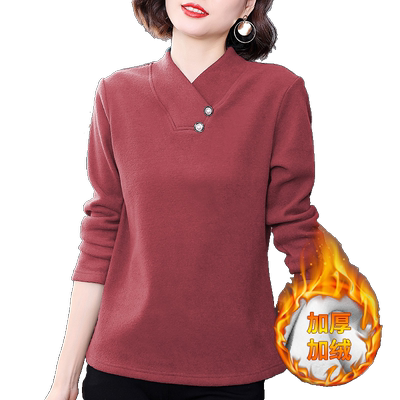 加绒加厚德绒V领打底衫上衣女