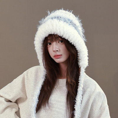 毛茸茸针织帽女冬保暖护耳雷锋帽