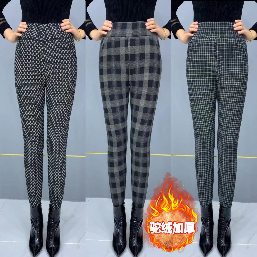 棉裤女冬外穿加绒加厚驼绒棉裤秋冬打底裤保暖裤中老年女裤小脚裤