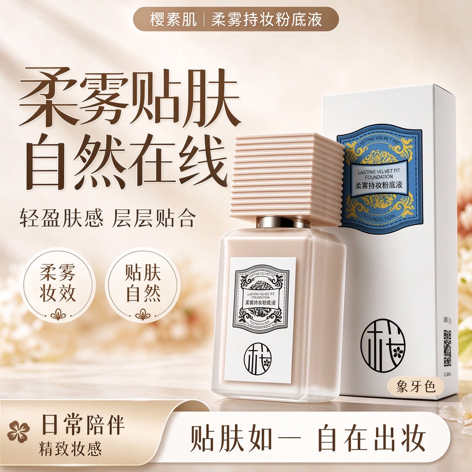 柔雾持妆粉底液持久不脱妆遮瑕水润服帖女哑光自然提亮肤色女正品