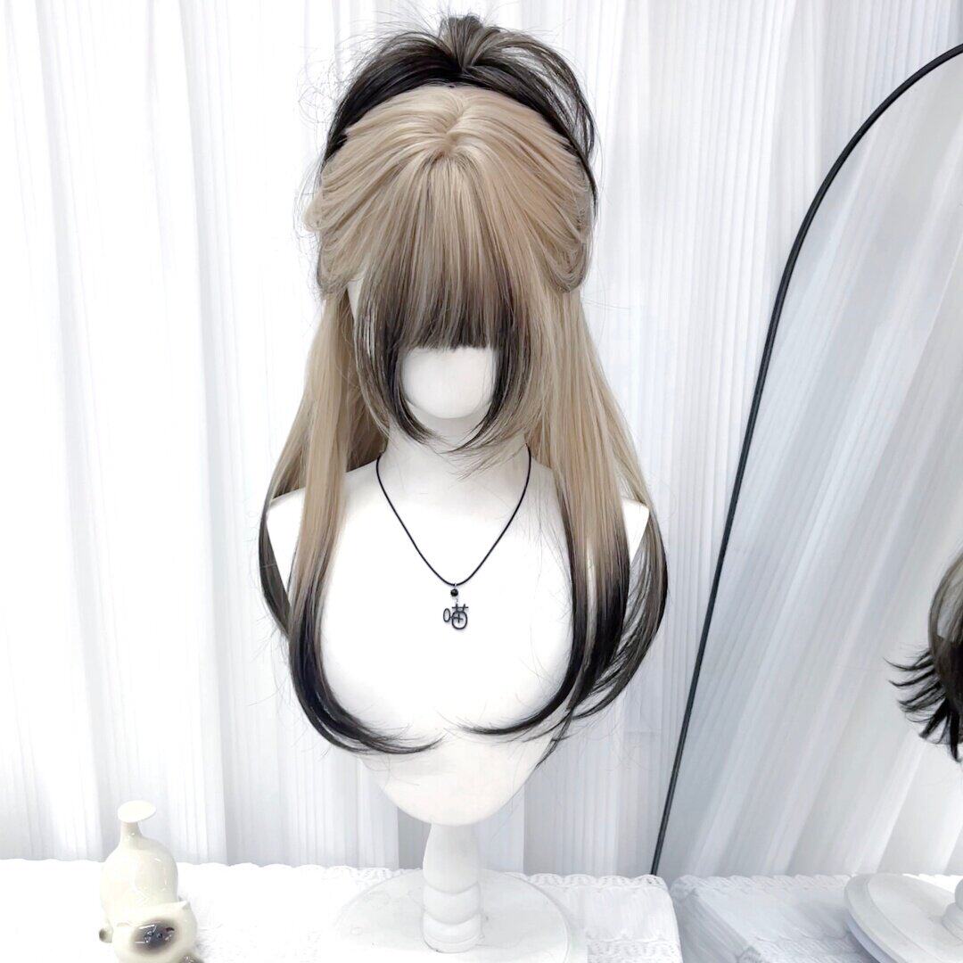 【暹罗猫】假发女高层次奶金渐变黑长直发自然仿真人发整顶假发套