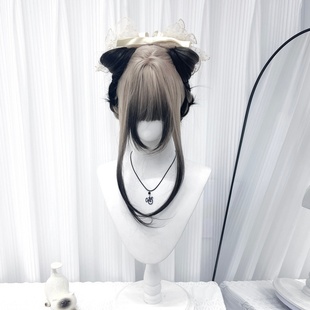 【暹罗猫】少萝家假发女高层次奶金渐变黑长直发爆顶染自然jk全头