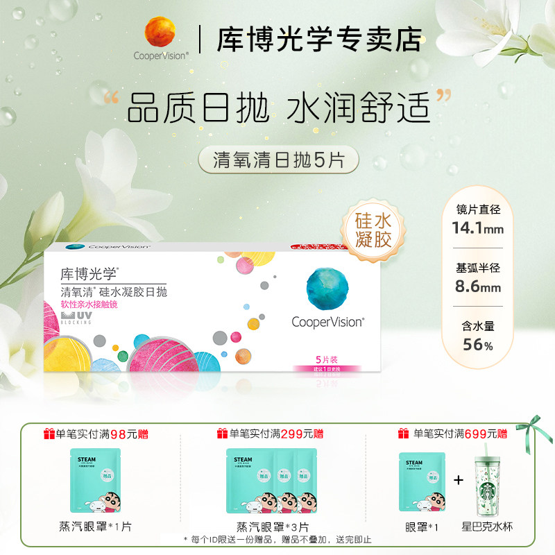 库博光学清氧清硅水凝胶日抛5片隐形近视眼镜日抛高透氧原装进口