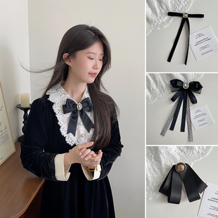 饰 装 领结女黑色蝴蝶结学院风蕾丝胸针高级精致韩版 领花复古衬衫