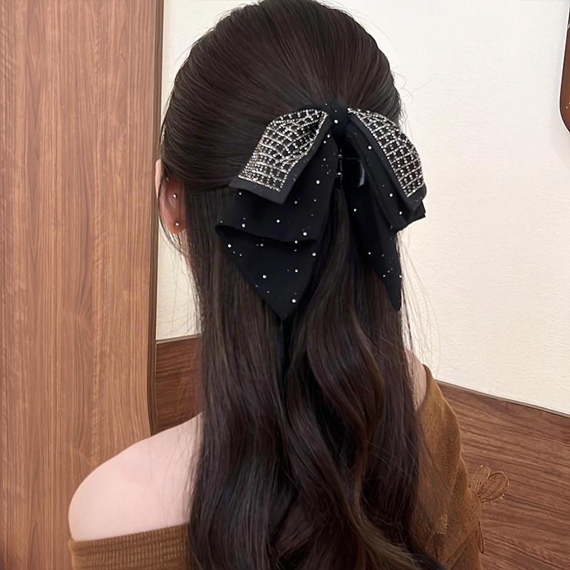 气质亮格蝴蝶结抓夹女高级感发量少发夹女后脑勺夹子头饰马尾夹女