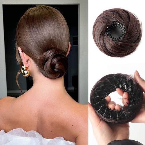 欧美假发女皮筋丸子头直发圈假发包蓬松盘发花苞头假发圈bun wigs