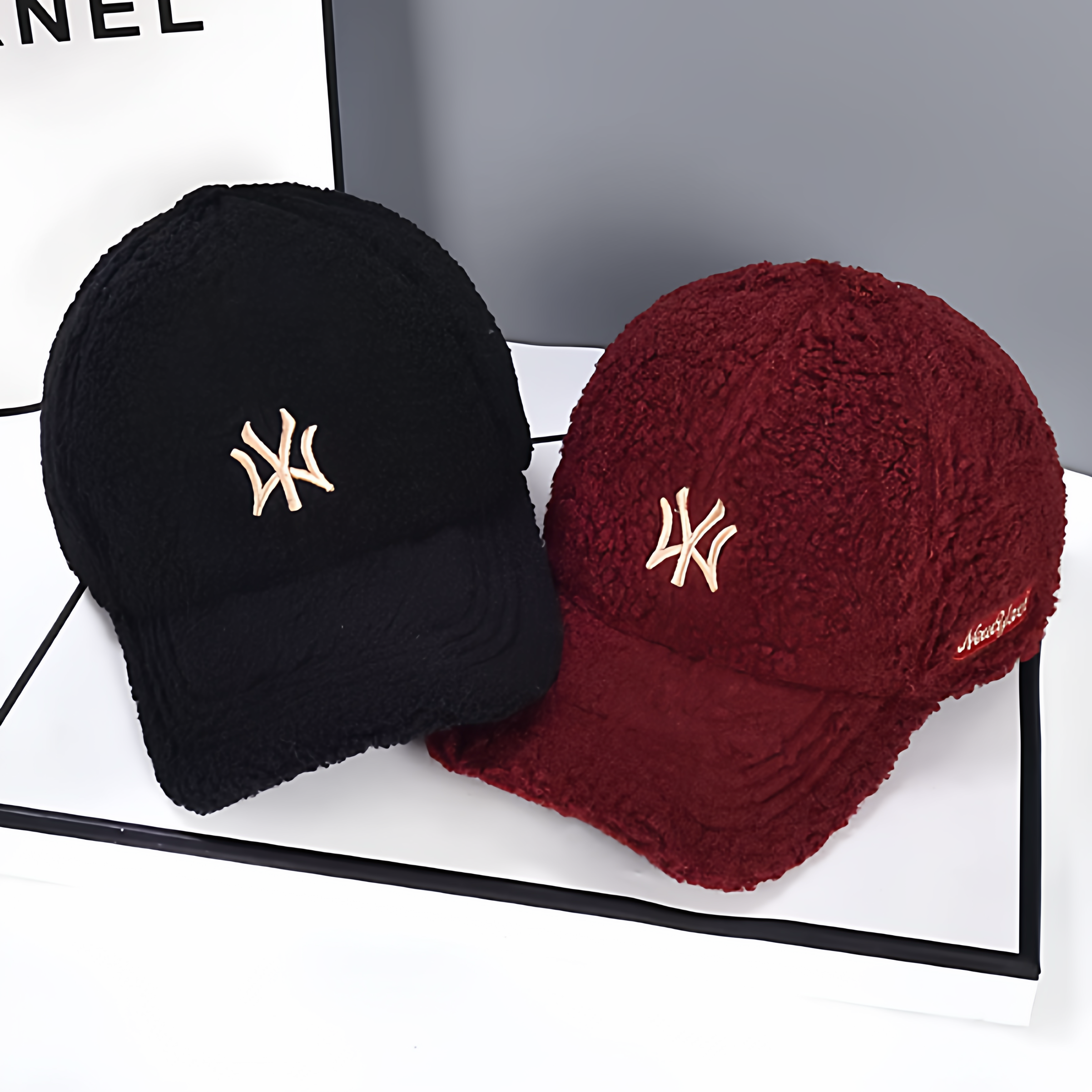 韩国羊羔毛冬季MY字母刺绣鸭舌帽子男女加绒保暖毛线显脸小棒球帽