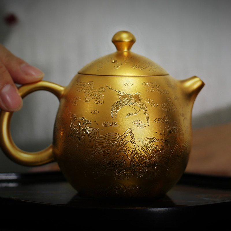 瓷语颠 渡景山房陶瓷龙蛋茶壶单壶泡茶壶鎏金泡茶家用带过滤