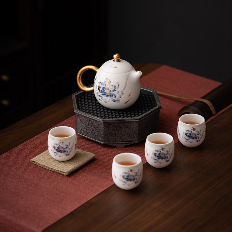 瓷语颠 德化陶瓷白瓷旅行茶具一壶四杯茶壶茶具套装高端