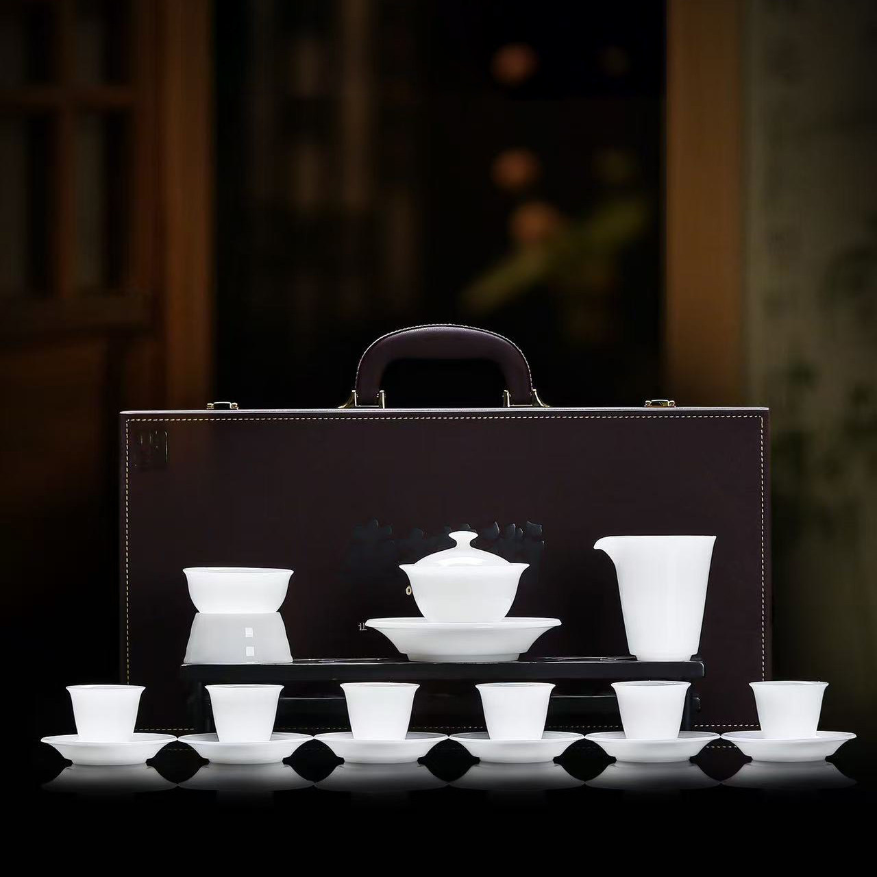 瓷语颠冰种玉瓷盖碗四杯子功夫茶具套装办公家用高档泡茶礼品
