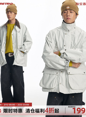 CoosRetro 春季新品男士翻领灯芯绒复古多口袋猎户工装夹克外套