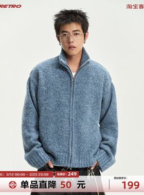 CoosRetro 高级感复古男士安芙绒立领毛衣秋冬新年红休闲针织开衫