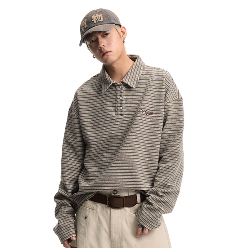 CoosRetro美式复古logo刺绣条纹Polo衫春夏男女慵懒休闲百搭卫衣
